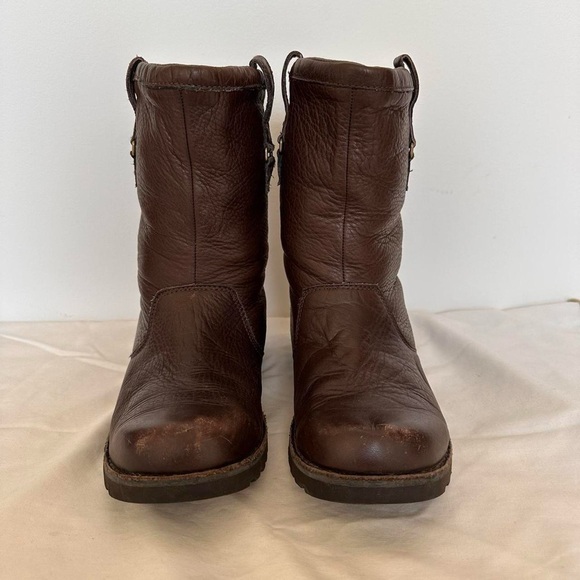 UGG Brown Leather Fleece-Lined Mid Calf boots - marked as size 4 fits like 5.5 - Picture 7 of 8